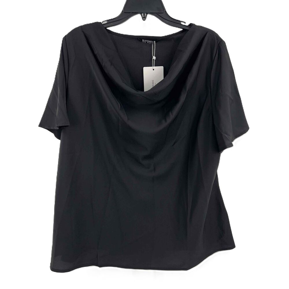BLOOMCHIC Black Cowl Neck Short Sleeve Double Front‎ Silky Blouse US 14-16 New